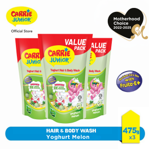 [Bundle of 3] CARRIE JUNIOR Hair & Body Wash - Melon Yoghurt Pouch 475g