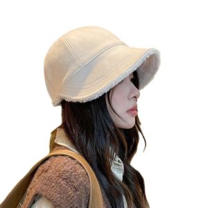 LONGB Màu trơn Mũ Bucket Lông Đã được làm dày Chống gió. Mũ Ngư Dân Ấm Áp Phong cách Nhật Bản. Có thể điều chỉnh. Mũ lưỡi trai giữ ấm Mùa Thu Đông