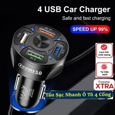 Tẩu Sạc Ô Tô Tẩu Sạc Nhanh Ô Tô 4 Cổng USB (Thêm Cổng Quick Charge 3.0 Sạc Nhanh) - Tiện Lợi