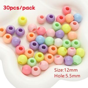 ManilaGo 10/12mm Acrylic Large Hole Beads Round Beads For DIY Keychain Necklace Bracelet Making