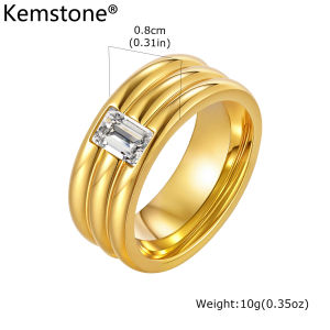 Kemstone Stainless Steel White Zircon Ring for Men & Women Three-Tier Elegant Fashion Jewelry Gift
