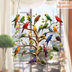 PLNBFG Acrylic Bird Tree Hanging Ornament Flat Pendant Colorful Bird Suncatcher  Hanging Chain Wall Decor Home Decor
