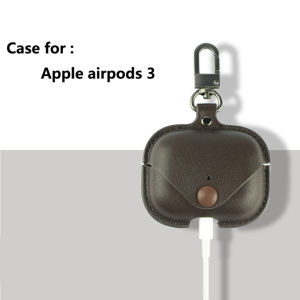 Case for Apple AirPods 3rd generation PU Leather Portable Protective Case Cover with Carabiner Loss Prevention Clip Earphones Accessories(no earphones)