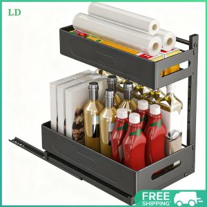 COD [Free Shipping] Under Sink Organizer 2 Tier Slide Out Cabinet Organizer Easy Installation