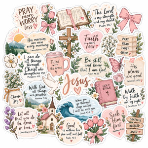 15 pcs | 30 pcs | 55 pcs | 70 pcs | 100 pcs Bible Verse Religious Catholic Christian Motivational Glossy Waterproof Sticker