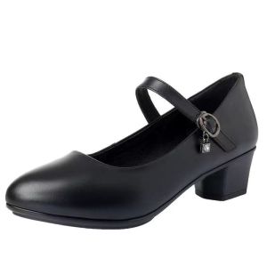Korean Fashion Black  Shoes for Women   Pointed Leather School Shoes Office Work Block Heels Shoes