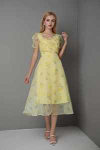 Đầm Xoè Hoa Dự Tiệc Xinh Xắn Phong Cách Nhẹ Nhàng - Glady G369 - Đầm Xoè Dáng Dài Cổ Vuông Dịu Dàng Nữ Tính