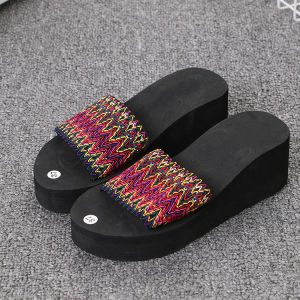 [Free Shipping] New Summer Platform Heel Home Strap Sandals for Women Ethnic Style Thick-Soled Fashion Trendy Slippers