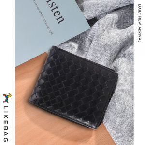 LIKEBAG woven wallet men Card holder wallet lambskin Leather Short wallet for women