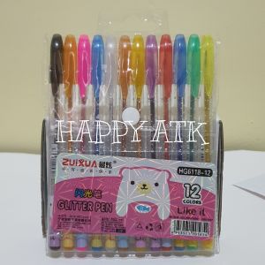 (PER PACK) 12 WARNA PULPEN BOLPEN GLITTER WARNA WARNI FANCY