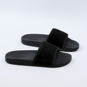 Dép quai ngang slipper nam nữ da bò thật siêu nhẹ HISHOO đen cao cấp thời trang size 36 - 43 U088