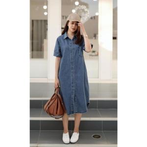 SJM DRESS DENIM BIRU DAN SNOW DENIM BAHAN JEANS PREMIUM TEBAL ADEM TIDAK KAKU LENGAN PENDEK KASUAL SIMPLE POLOS KANTONG SATU 9081