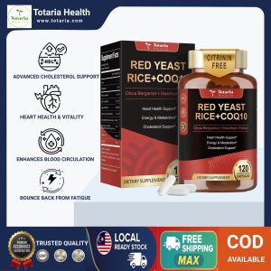 Totaria Red Yeast Rice 2000mg with CoQ10 100mg Supplement Citrinin-Free Extract with Citrus Bergamot & Hawthorn - Cholesterol & Heart Support 120 Capsules
