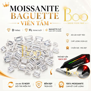 Đá Moissanite Tấm Baguette - Trắng Nước D Độ Sạch FL - Đá Đính Trang Sức Cao Cấp
