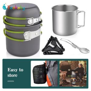 Camping Cookware Kit with Mini Stove Backpacking Stove Kit with Cup Fork Outdoor Tableware Equipment for Hiking Picnic