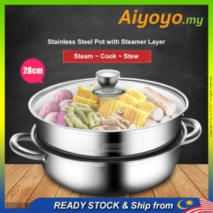 2 Layer Steam Pot Periuk Kukus Pengukus Steamer Cookware Periuk Masak Cooking Cooker Kitchen Stainless Steel Gas Stove Utensil Kuali