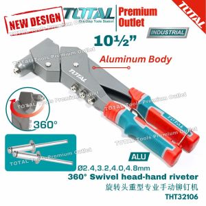 TOTAL Tools 10½" Heavy-Duty 360° Swivel Head Hand Riveter - THT32106