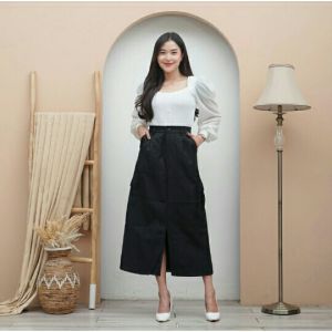 ROK CARGO WANITA TWILL PREMIUM ROK CARGO SKIRT ROK PANJANG KOREAN STYLE