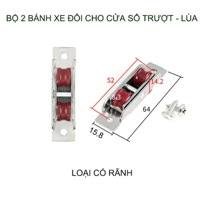 Bộ 2 bánh xe đôi cho cửa trượt-cửa lùa khung thép không gỉ bánh xe nhựa Nilong rộng 16mm dùng cho cửa trượt-lùa