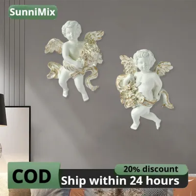 2Pcs Cute Angel Statue Figurines Wall Sculpture Cherub Resin Crafts Art Works Collections Collectible Baby for Porch Restaurant Bedroom Home