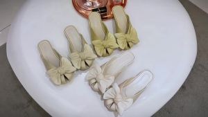 New Bowknot Flat Versatile Hollow Out Half-Slipper WomenS Summer Open-Toe Flat Heel Slippers