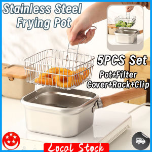 SG in Stock Stainless Steel Deep Fryer 2.3L Portable Outdoor Cooking Pot with BasketLidHandleand Oil Filter Screen