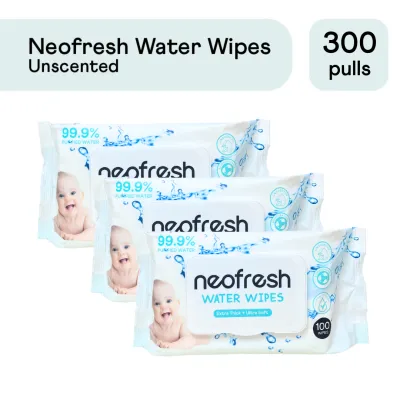 Neofresh 99.9% Water Wipes Unscented Baby Wipes Ideal for Newborn 100 sheets - Pack of 3 300 Pulls