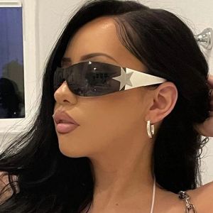 KUIBIW สำหรับผู้ชาย แบบพกพาได้ ง่ายๆ แว่นตากันแดดเรโทร อุปกรณ์ป้องกันดวงตา พีซีพีซีพีซี แว่นกันแดดขี่จักรยานกลางแจ้ง ดาวดาวดาว กรอบรูปทรงรี แว่นตากันแดดไร้กรอบ แว่นกันแดดสำหรับผู้หญิง แว่นตาสไตล์เกาหลี แว่นตากันแดดกันแสงยูวี Y2K