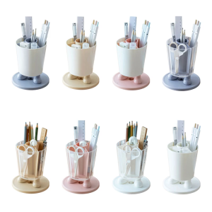 ที่วางปากกาแบบหมุนที่จัดระเบียบบนโต๊ะที่มีช่องเก็บดินสอกล่องเก็บของศิลปะสำหรับสำนักงานบ้าน