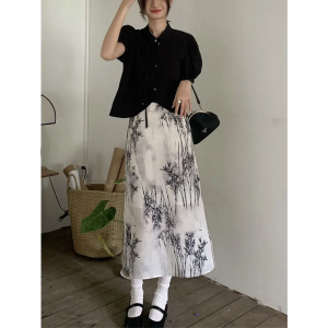 Cocoepps mới Trung Quốc áo có cúc phụ nữ 2023 Mới Mùa Hè Thiết kế cảm giác thích hợp viền tay áo bong bóng đứng áo có cổ mỏng