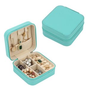 WELLNOW Zipper Closure Portable Jewelry Box Compact Design PU Leather Travel Jewelry Box Travel Compact Button Closure Mini Jewelry Storage Travel Use