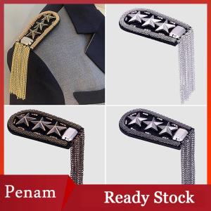 [PAM] 1Pcs Vintage Five Star Tassel Chain Shoulder Board Badges Beads Fabric Metal Epaulet Epaulette Pin On Brooch Medal