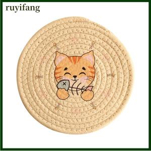 ruyifang แผ่นรองจานกันความร้อนสำหรับวางบนโต๊ะแผ่นรองแก้วลายแมวทนทานของตกแต่งบ้านอุปกรณ์ตกแต่งโต๊ะในครัว