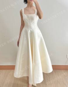 Ivory Satin A-Line Midi Dress for Events Graduation Debut Weddings