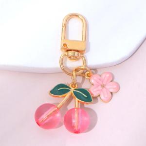 Transparent Cherry Flower Keychains Sweet Fruit Keyring Handbag Ornaments Earphone Case Pendants