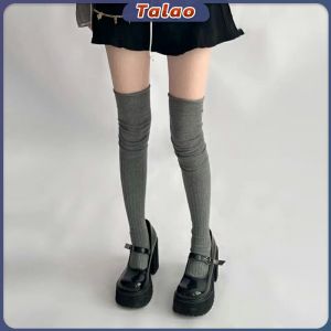 Talao 1Pair Women Thick Cotton Long Girls Long Tube School Socks Black/White/Gray Lolita JK Style Knit Stockings
