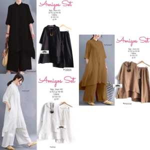 PROMO (COD) Setelan Atasan Tunik Panjang Polos Dan Celana Kulot Amigos Set_Ti Amo