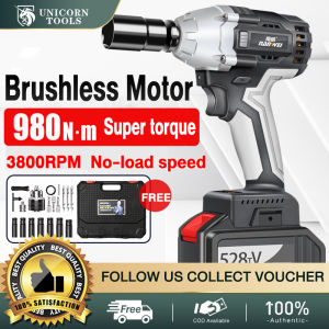【On Sale】Unicorn  impact wrench cordless original wireless impact wrench  heavy duty brushless impact wrench 21V 1/2  power tools  Repair Shelf Carpenter Electric Jackhammer Impact Wrench with 980N.m 528 TV 4.0A B-attery