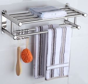 ราวแขวนผ้าสแตนเลส 2in1 และชั้นวางของ ราวแขวนผ้าเช็ดตัว ราวแขวนผ้าในห้องน้ำ ชั้นวางผ้าขนหนู แข็งแรงทนทาน รุ่น MJJ-003