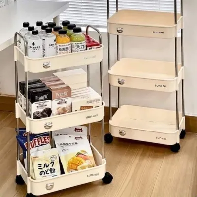 Kệ Để Đồ 3 Tầng Gấu Đa Năng Kệ Đựng Đồ Có Bánh Xe Đẩy Đa Năng