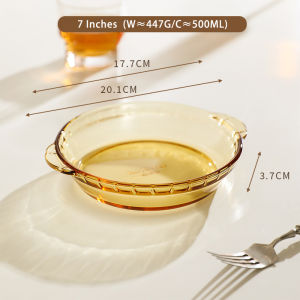 Vision 1PC 7/8/9 Inches Glass Pan with Handle Amber Dining Plate Round Baking Dish Deep Pie Pans Versatile High-Temperature Glass Dish Microwave Oven and Steamer Safe