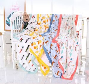 Chăn sợi tre cao cấp cho bé bo viền 4 lớp mềm mịn thoáng mát kích thước 12 x 12m