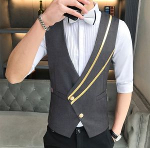 Áo Gile nam Áo Gile vạt chéo phối màu vàng chất vải Tuytsi tôn Form đứng dang không phai màu không nhăn mã H54