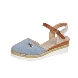 In-Stock Large Size Color-Blocked Closed-Toe Backless Sandals With Wedge Heel Lightweight Rope Woven Buckle WomenS Shoes With Thick Sole