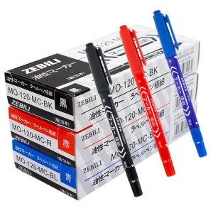 Hộp 10 Cây Bút Lông Dầu Kim 2 Đầu ZEBIFA MO.120 ( Xanh Đỏ Đen )