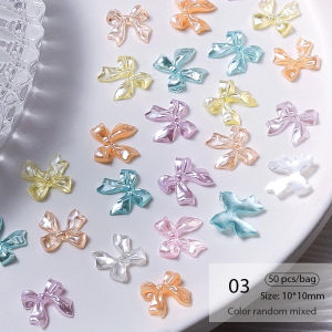 UR SUGAR 50pcs Jelly Ribbon Bowknot Nail Art Charms 3D Colorful Transparent Color Summer Nail Decoration Korea Auroras Nail Decor