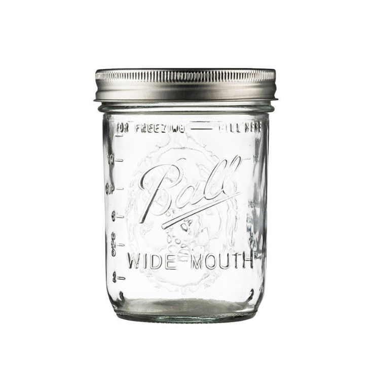 ลูกปากกว้าง 16 oz ออนโหลแก้วmason jar Ball Mason 473ml American Mason Jar แก้ว Jar ปิดผนึกโปร่งใส Scale Jar Overnight Oatmeal Cup Milkshake Drink