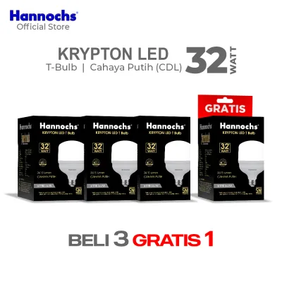 Hannochs Lampu Bohlam LED Krypton T Bulb 32W Cahaya Putih Beli 3 Gratis 1