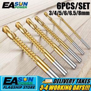 6PCS Titanium HSS Drill Saw Bit Set Slot Cutting Wood Metal 3-8mm Hole Cutting saw drill carbide drill bit