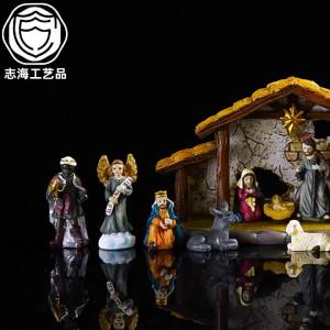 Classic Christmas Nativity Set with Stable House Resin Craft Gift 10cm Tall for Holiday Decor